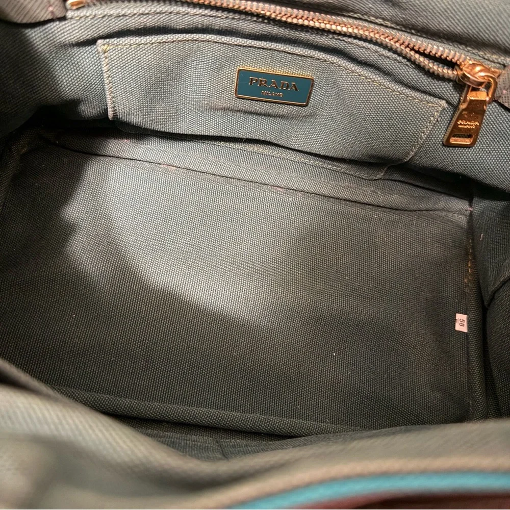Prada Milano Teal & Forest Green Canapa Tote Bag - Picture 9 of 16